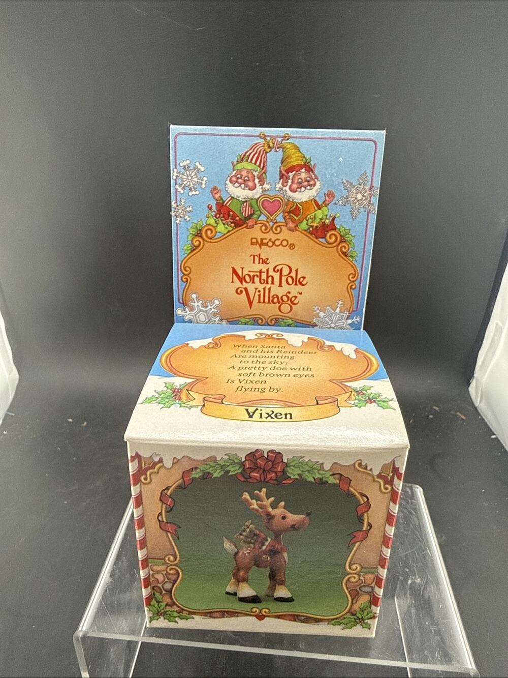 Vintage Enesco North Pole Village Vixen Reindeer Figurine 1986 New Old Stock